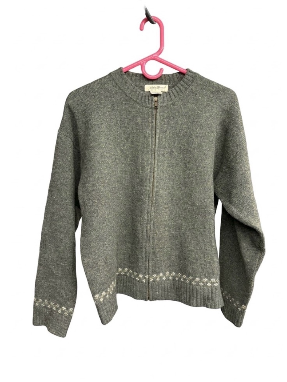 Eddie Bauer 100% Wool Olive Green Zip-Front Sweater